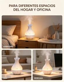 Humidificador Difusor de Aromas Diseño de Jarrón con Textura de Madera, Funcionamiento Ultra Silencioso con Luz Ambiental LED, Alivia Aire Seco, Decoración Elegante para Dormitorio, Sala y Oficina, Ideal para Regalo del Hogar - 1 - Ver 2