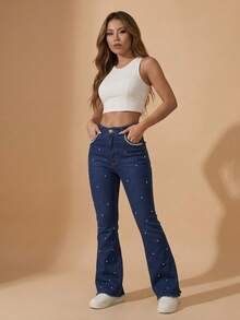 pthirillo Women Jeans - 口袋珍珠和斑點珍珠 - 查看 2