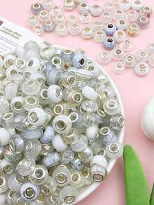 50pcs Pink Tone Large Hole Beads, Multiple Pink Series Beads, Rhinestone Beads, Solid Color Beads And Complex Pattern Beads, Beginner DIY Bracelet Necklace Phone Chain Making Materials - Multicolor - View 8