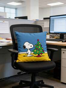 Splendor Christmas Tree Print Throw Pillow Cover, Blue‑Yellow Contrast Square Decorative Cushion Case, Holiday‑Themed Graphic, Soft Fabric For Office Chair & Sofa, Seasonal Home Decor Gift - Multicolor - View 1