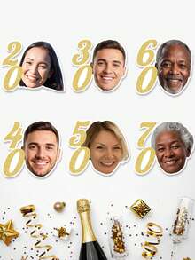 UNICCUT Custom Birthday Photo With Gold Age Number Sticker Personalized Face Photo Label Sticker Birthday Party Decoration Gift Card, Gift Decoration Label - Multicolor - View 3