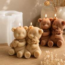 2PCS Bear Candle Mold Cute Teddy Bear Couple Silicone Mold For DIY Scented Candle Plaster Soap Making Wedding Favor Valentine Gift Home Decoration - Bear Mold - View 4
