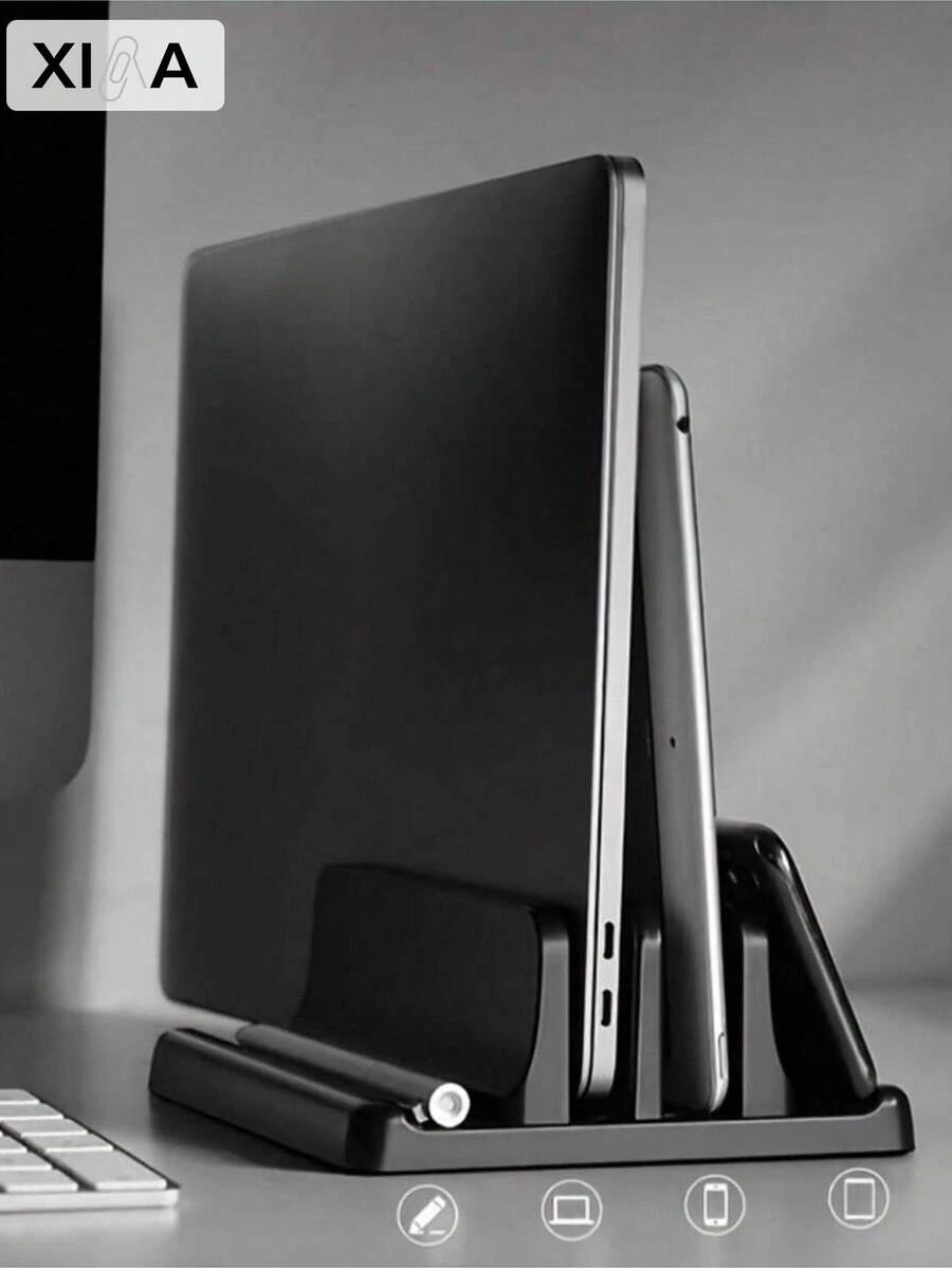 [Adjustable Ergonomic Laptop Stand]1pc Adjustable Ergonomic Laptop Stand, Height Adjustable Desktop Laptop Stand, Achieves Optimal Viewing Experience - Space-Saving Vertical Storage Rack Compatible With MacBook, Tablet, Black - Multicolor - View 1