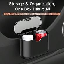 Car Door Hanging Trash Can, Press‑Type Flip Lid Vehicle Waste Bin, Multi‑Purpose Car Interior Storage Organizer For Door Side, Universal Automotive Garbage Container - 1pc - View 3