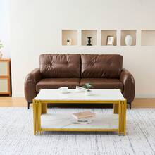 Rechteckiger Couchtisch Mit Metallbeinen, Tischplatte In Marmorierung, Moderne Wohnzimmermöbel, Weiß-Goldene – H46/B1140/T64 Cm - White - View 8