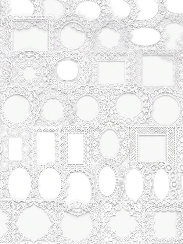 50PCS White Lace Photo Frame Sticker Aesthetic PET Transparent Personalized Laptop Guitar Luggage Decals Supplies Stickers