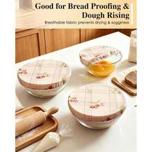5-Size Beeswax Bowl Covers, Elastic & Reusable For Sourdough Proofing | Cotton Cloth With Natural Beeswax, 5-Size Set Fits Large Mixing Bowls, Keeps Dough Moist For Rising, Reusable & Washable. - 5 - View 4