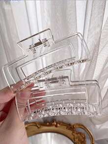 2pcs Women's Summer Minimalist Transparent Square Versatile Everyday Shower Hair Claw Clip - Clear - View 5