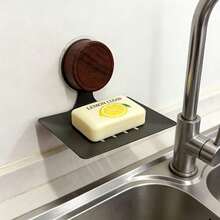 Suction Cup Walnut Wood Soap Holder, Shower And Bathroom Soap Rack, Walnut Wood And Stainless Steel Frame, With Self-Draining Design, Detachable, Reusable, Waterproof, Suitable For Shower, Bathtub, Kitchen, Toilet, Easy Installation - Multiple Styles - View 8