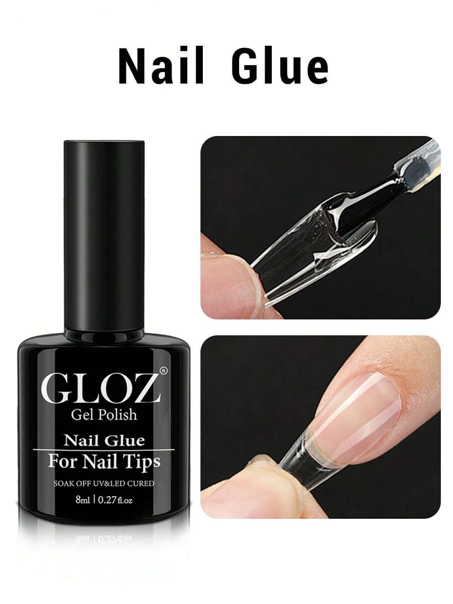 GLOZ 1件/2件/3件 超強力美甲膠，適用於壓克力指甲、指甲尖端、貼片假指甲，沙龍級刷塗式美甲膠，易於使用，持久耐用