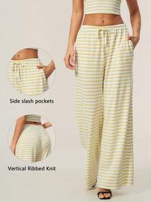 TimeOff Women's 1pc Solid Color Drape Wide Leg Pants - Yellow - View 1