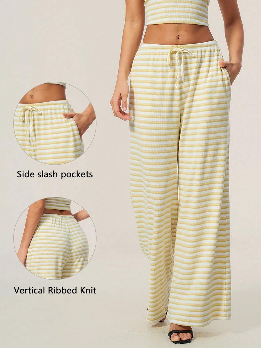 TimeOff Women's 1pc Solid Color Drape Wide Leg Pants - Yellow - View 1