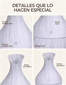 Humidificador Difusor de Aromas Diseño de Jarrón con Textura de Madera, Funcionamiento Ultra Silencioso con Luz Ambiental LED, Alivia Aire Seco, Decoración Elegante para Dormitorio, Sala y Oficina, Ideal para Regalo del Hogar - 1 - Ver 8