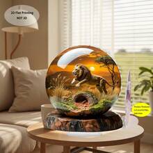 1pc Acrylic Crystal Ball Grassland Lion Desktop Ornament, 2D Flat Printed African Animal Landscape, Creative Decorative Craft For Living Room And Study - Lion - View 6