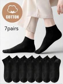 7/10/20/30 Pairs Unisex Solid Color Minimalist Versatile Plus Size Fashion Short Socks For Spring And Autumn - Black - View 6