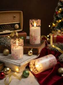 3pcs Flameless Candle Lights With Timer Remote Control, Battery Powered Cherry Blossom Warm Light, Suitable For Christmas, Halloween, Valentine's Day, Mother's Day, Gift, Birthday, Proposal, Wedding, Dining Table, Party - Cherry Blossoms - Warm Light - View 6