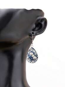 1 Pair Dark Vintage Rose Pattern With 316 Stainless Steel Water Drop Ear Hooks, Suitable For Women's Daily Wear - Blue - View 5