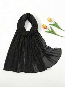 1pc Solid Color Pearl Chiffon Headscarf Lace Trim Long Scarf - Multicolor - View 21