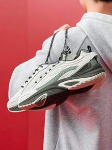 XTEP Sepatu Sneakers Chunky Mifan CNY Pria, Sepatu Kasual Retro Serbaguna - Abu-abu/Hijau - View 2
