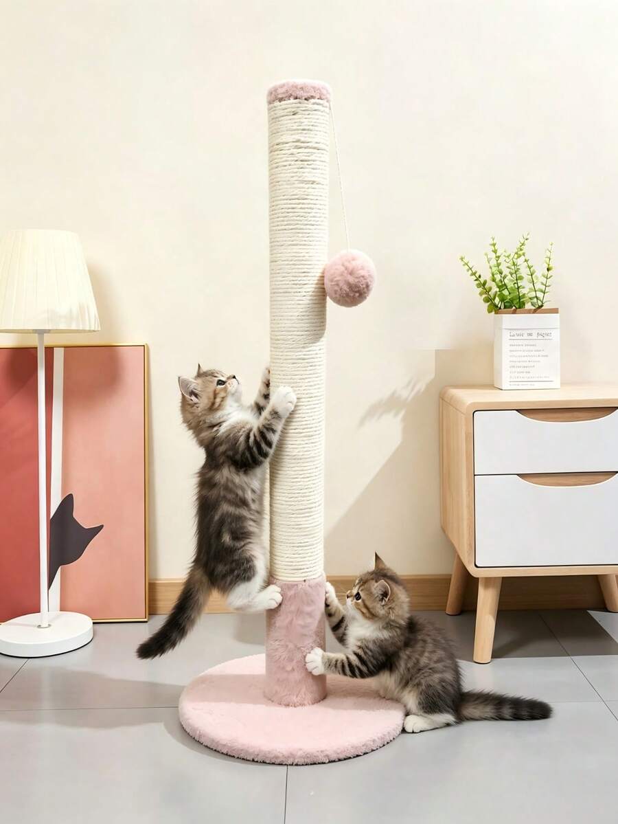 Vertical Sisal Cat Scratching Post, Stable Round Base, Fun Plush Hanging Ball, Multi‑Color Styles, Cat Scratching And Entertainment Supplies - Multicolor - View 1