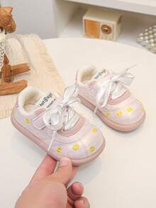 Cute Style Toddler Girl Walking Shoes, Floral Embroidery Bow Hook And Loop Soft Sole Kids Shoes - Pink - View 4