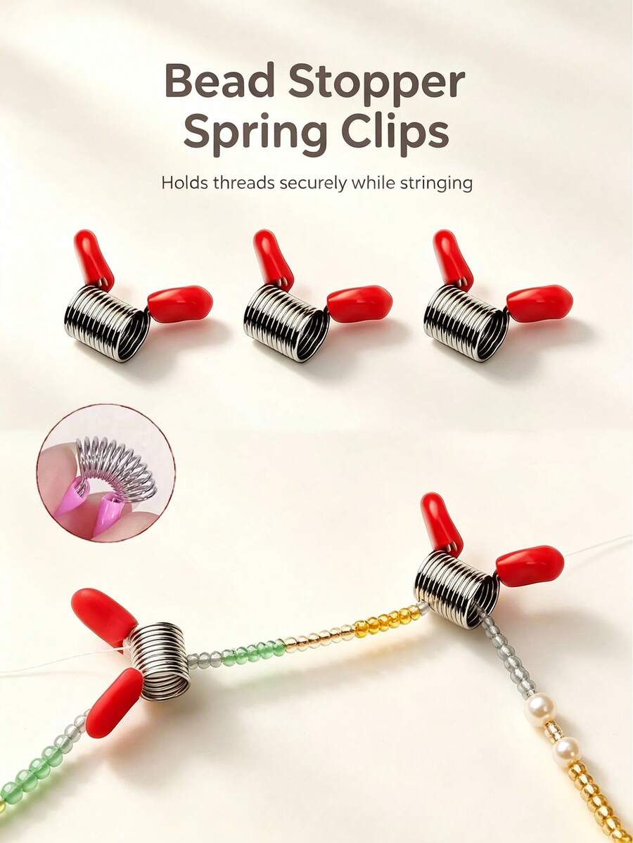 DIY Beading Accessories: Spring-Loaded Bead Stoppers With Protective Rubber Sleeve - Prevent Beads From Slipping - Essential Tool For Handmade Jewelry Making (Random Color)