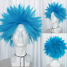 Unisex Bright Blue Big Spiky Explosion Wig, Synthetic Full Head Punk Rock Style Costume Wig, Halloween Carnival Themed Cosplay Outfit Accessory For Adults - Multicolor - View 12