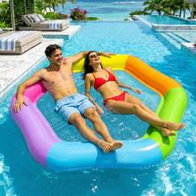 PVC Hexagonal Mesh Water Floating Mat, Color‑Block Inflatable Pool Floating Lounge For Outdoor Water Leisure Relaxation - Multicolor - View 2