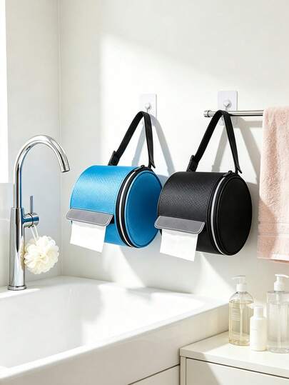 1pc Portable Foldable Toilet Paper Holder With Adjustable Strap, Cat-Proof Honeycomb Tissue Dispenser, Large Capacity Storage Rack, Fabric Finish, Suitable For Camping, Home And Office, Camping Toilet Paper Holder, Camping Essentials, Wall-Mounted Storage
