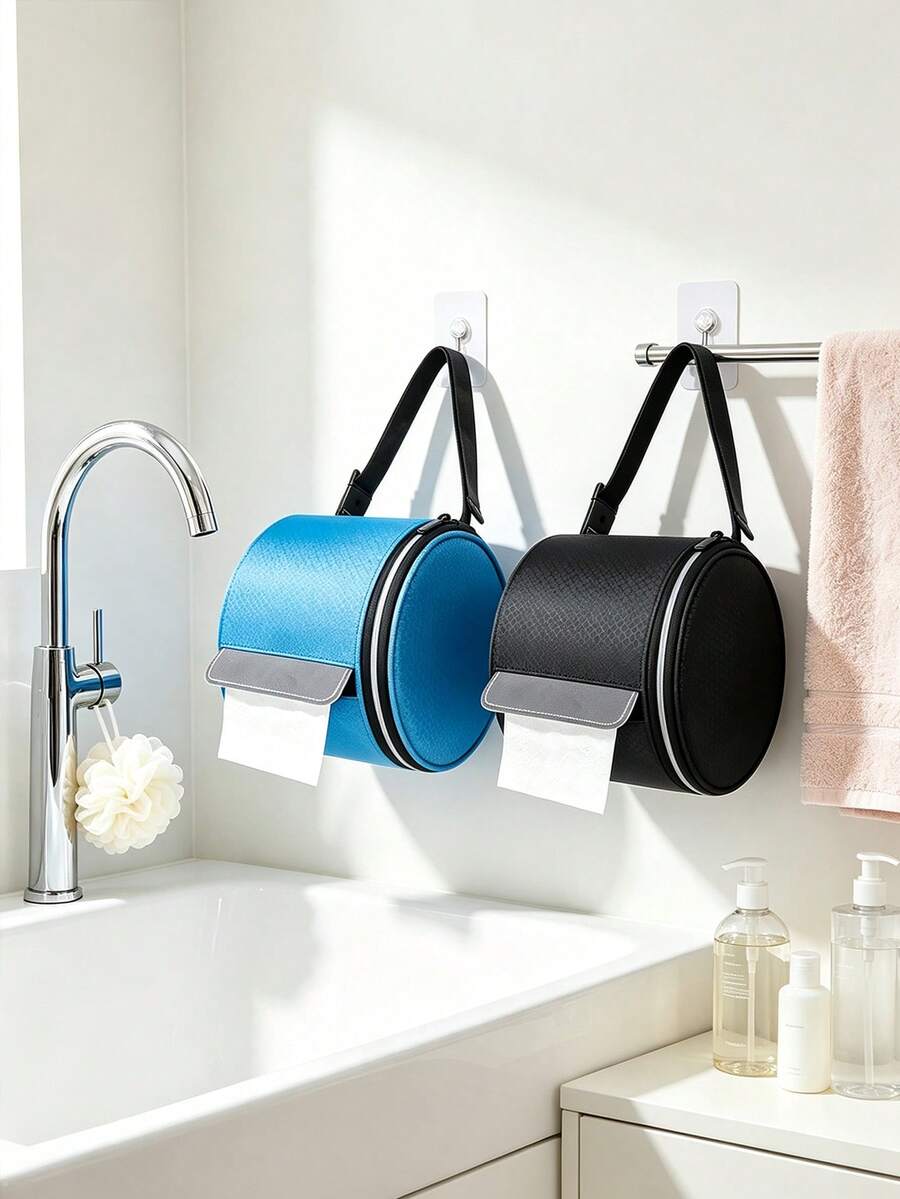 1pc Portable Foldable Toilet Paper Holder With Adjustable Strap, Cat-Proof Honeycomb Tissue Dispenser, Large Capacity Storage Rack, Fabric Finish, Suitable For Camping, Home And Office, Camping Toilet Paper Holder, Camping Essentials, Wall-Mounted Storage - Multicolor - View 1
