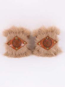 1 Pair Viking Style Faux Fur Wrist Cuffs With Celtic Knot, Medieval PU Leather Bracers, Suitable For Renaissance Fair, Halloween Cosplay - Hand Decorations - View 9