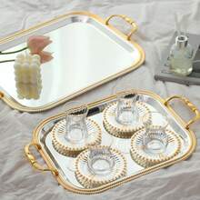 ALMAMARA 1/2/3pcs,Luxury Dual-Tone Iron Tray: Silver Base, Gold Edge & Diamond Engraving, Table/Wedding/Display Shelf | Nature-Inspired Luxury Home Accessories - Multicolor - View 9