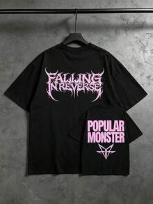 Vintage Falling In Reverse Graphic T-Shirt, Men's Summer Collection, Short Sleeve Crew Neck, Casual Streetwear Top - 黑色 - 查看 1
