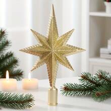 1pc 3D Octagonal Christmas Tree Topper Star, Shiny Gold/Silver Finish, Holiday Party, Home, Room, Office, Theme Party, Seasonal Scene Decoration, Durable Plastic, Lightweight And Easy To Hang, Indoor And Outdoor Use - A - View 3