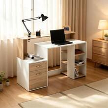 Multifunctional Desk With Drawers And Open Shelves, Compact Work And Study Table, Flexible Desk, Computer Desk (Desk Only) - 白色 - 查看 8