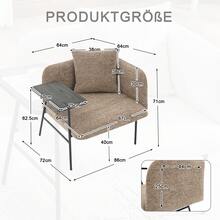 Modern Single Armchair With Comfortable Fabric Backrest And Two Storage Compartments, Complemented By A Practical Side Table. This Minimalist Side Table With Storage Features A Sturdy Metal Rack, 73 X 73 X 27 Cm - Multicolor - View 6