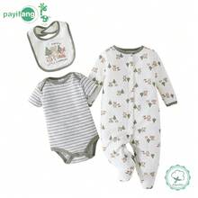 Kit Bebê 3 Peças com Body, Macacão Manga Longa e Babador, Roupa Infantil Estampada em Algodão para Menino e Menina de 0 a 9 Meses - Azul cadete - Visão 11