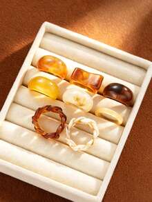 8pcs Vintage Casual Fashion Women's Maillard Color Tone Rings Set, Suitable For Daily Wear, Dating, Layering - Multicolor - View 5