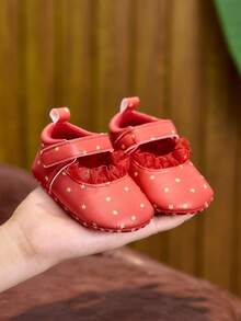 Spring/Autumn Infant Girls Flat Shoes 0-1 Years Soft Sole Solid Color Printed Hook-And-Loop Princess Shoes Soft Walking Shoes - Red - View 10