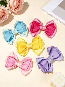 6PCS Multi-Color Multi-Layer Bow Hair Clips, 6 Colors Combination, Suitable For Daily Wear, Perfect Gift Choice - Multicolor - View 2