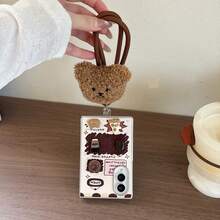 3D Dessert Coffee Bear Leather Texture Phone Case With Plush Bear Lanyard For Samsung Galaxy Z Fold3/Galaxy Z Fold4/Galaxy Z Fold5/Galaxy Z Fold6/Galaxy Z Fold7/8 Retro Cute Foldable Screen Protective Shell - Multicolor - View 5