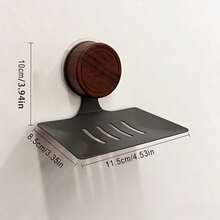 Suction Cup Walnut Wood Soap Holder, Shower And Bathroom Soap Rack, Walnut Wood And Stainless Steel Frame, With Self-Draining Design, Detachable, Reusable, Waterproof, Suitable For Shower, Bathtub, Kitchen, Toilet, Easy Installation - Multiple Styles - View 2