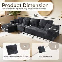 NIZULA FOAM 126'' Cloud Sectional Couch With L-Shaped Recliner,(Gray) Boneless Corduroy Sofa With Deep Seat, Modern Modular Couch For Living Room, No Assembly Required, Comfy Plush Corduroy Fabric,Sofa De Sala,Couch,Sofa Cama,Muebles Para Sala - 灰色 - 查看 10