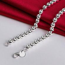 925 Sterling Silver Plated 6mm Smooth Beads Ball Chain Necklace For Women Wedding Engagement Jewelry - Silver - View 5