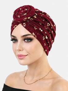 1pc Women's Thick Pleated Square Headscarf Hat, Headwrap, Arabic Hat, Suitable For Daily Use - Claret - View 31
