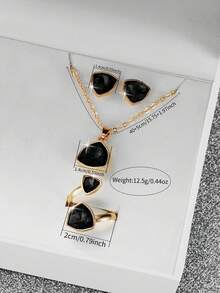 Women's Classic Fashion Gemstone Inlaid Triangle Number Dial Bracelet Quartz Watch + Jewelry Set (5pcs/Set) Watch Box Not Included - Black - View 6
