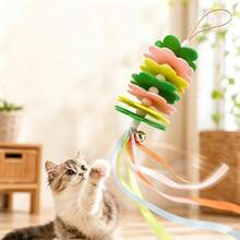 Macaron Felt Flower Hanging Cat Toy, Colorful Ribbon Tassel Interactive Kitten Teaser Toy, Indoor Pet Exercise Chew Toy For Cats - View 3