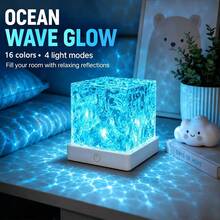USB Powered Rainbow Aurora Water Ripple Projection Smart Light, Smart Rotating Multicolor Lighting Effect, Touch-Sensitive Color-Changing Ice Crystal Cube Ambient Lamp, Bedroom Bedside Desktop Decorative Night Light - Square Water Ripple - View 2