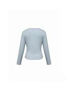 Women's 2 In 1 Patchwork Button Design Long Sleeve T-Shirt, Autumn Base Layer Top - Blue - View 9