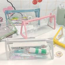 Student Transparent PVC Pencil Case, Large Capacity For Exams, Minimalist Highly Attractive Stationery Box, Waterproof INS Style Pencil Holder, Multiple Colors To Choose From - Multiple - View 2